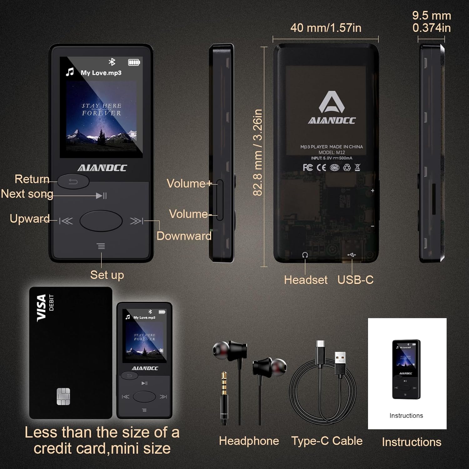 64GB Mp3 Player with Bluetooth 5.3 HiFi Sound, Mp3 Player with FM Radio, Mini Music Player for Kids Adults, Earphones Included, TF Card can be Inserted - Image 2