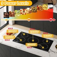 36 Inch Induction Cooktop, 5 Burner Electric Cooktop with 9 Power Levels, Touch Control, Timer, Child Lock and Residual Heat Warning, 10800W, 220-240V for Hard Wire - Image 3