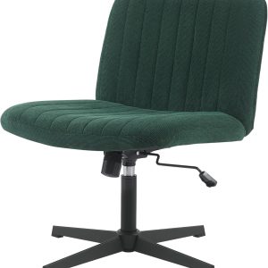 Armless Desk Chair No Wheels Wide Velvet Upholstered Office Chair Swivel Criss Cross Legs Large Seat Adjustable Height Accent Chair for Adults Dark Green