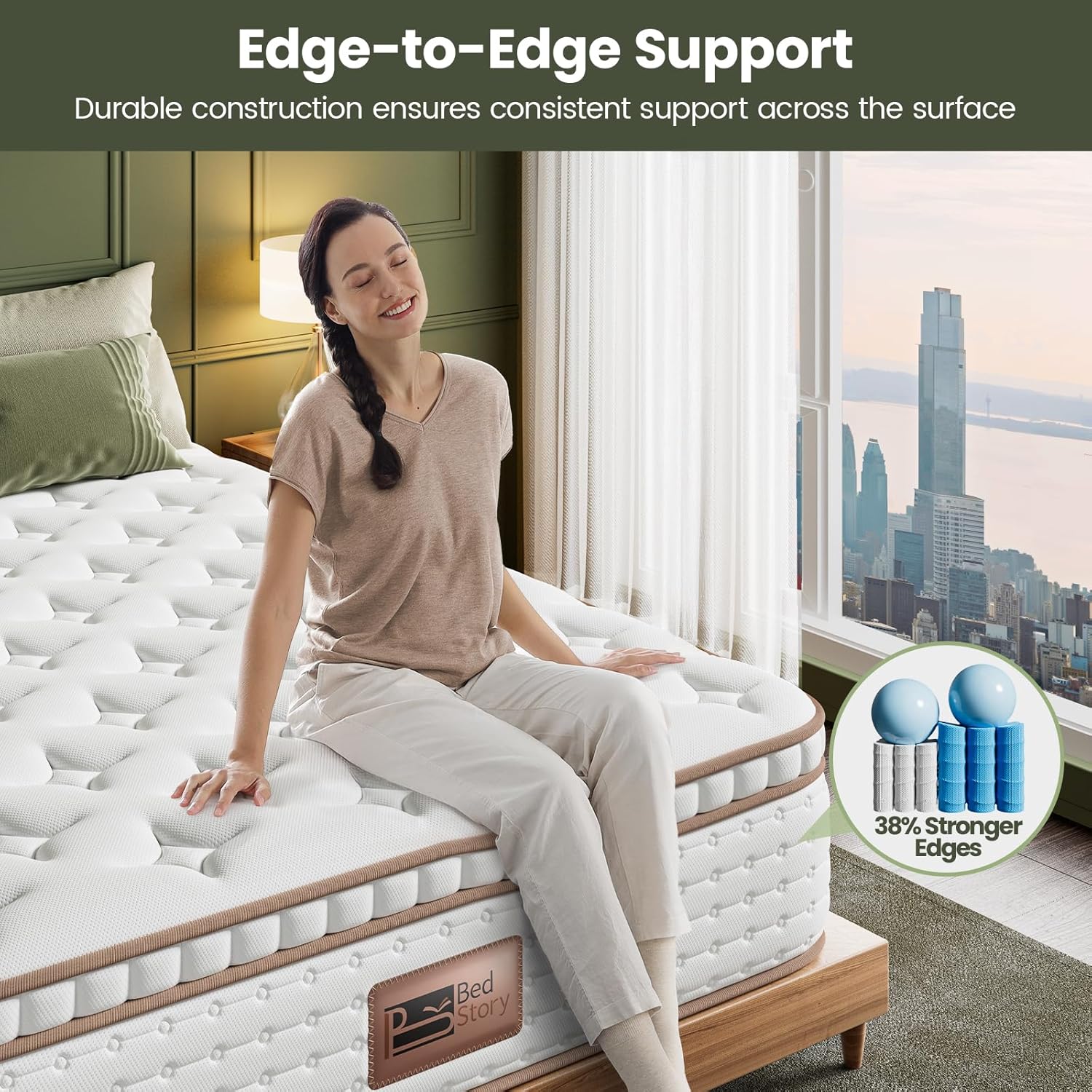 BedStory Full Size Firm Mattress - 14 Inch Hybrid Mattress Full with Extra Lumbar Support for Back Pain - Reinforced Edges, Fiberglass-Free, 365-Night Trial - Image 4