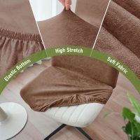 FUANGUI Criss Cross Chair Cover, Faux Leather Looking Stretch Mid Back Wide Armless Accent Chair Slipcover, Exquisite Vanity Chair Cover for Dorm Home Desk Office Chair - Camel - Image 8