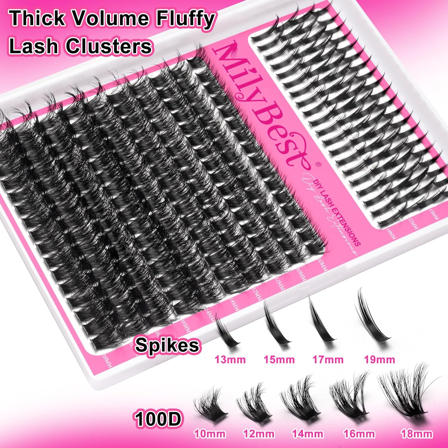 Manga Lash Clusters Kit 100D Eyelash Clusters with DIY Spikes 13-19MM Spiky Volume Cluster Eyelash Extensions Wispy Individual Lash Extensions Kit Anime Lashes Cluster Bond & Seal Tweezer by MilyBest - Image 3