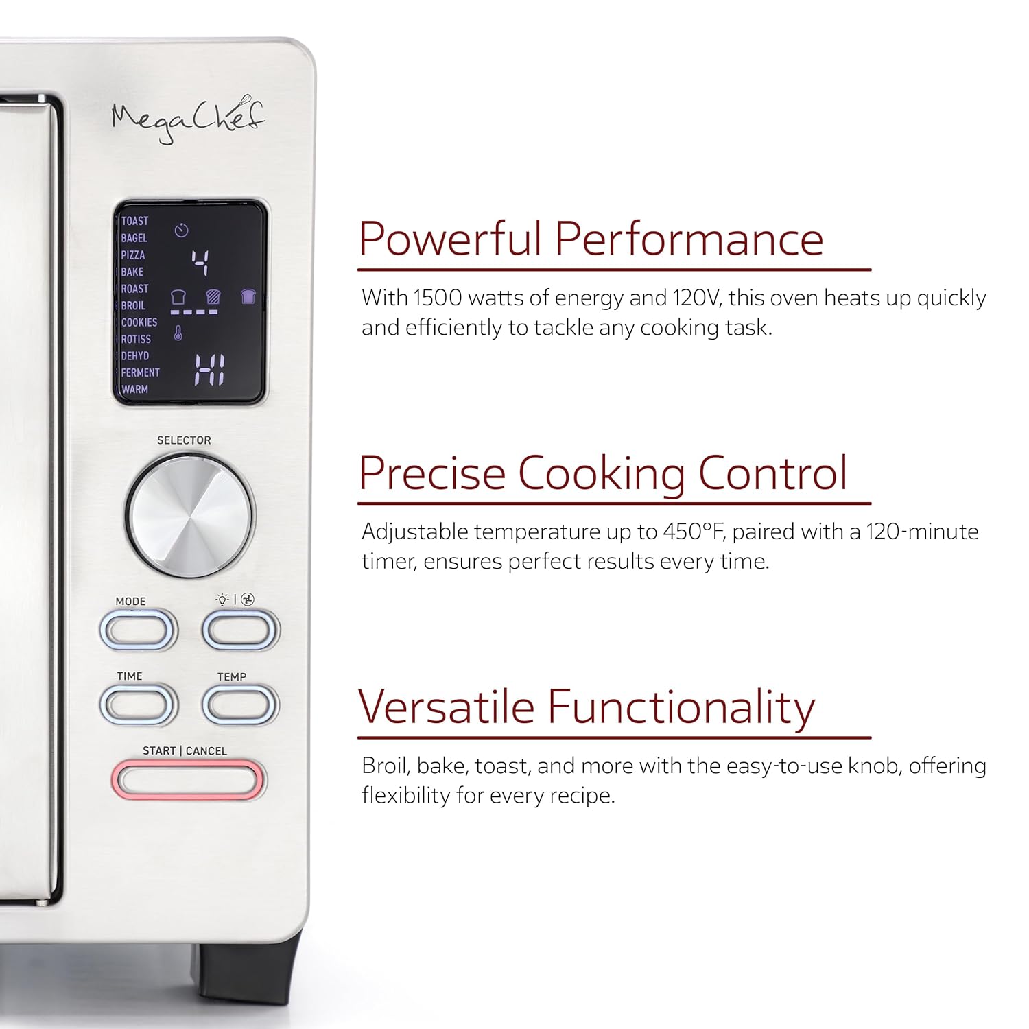 MegaChef 30 Quart Digital French Door Multi-Function Convection Toaster Oven with Rotisserie Set & Toast, Bagel, Pizza, Bake, Roast, Broil, Cookies, Dehydrate & More Presets - Image 5