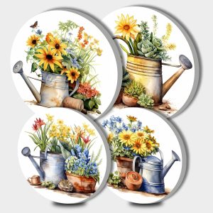 Tucocoo Stove Burner Covers, Retro Flowers Gardening Gas Stove Burner Covers Set of 4, 8 Inches and 10 Inches Stove Top Covers for Electric Stove Metal Stove Cover, Vintage Plants Kitchen Decor