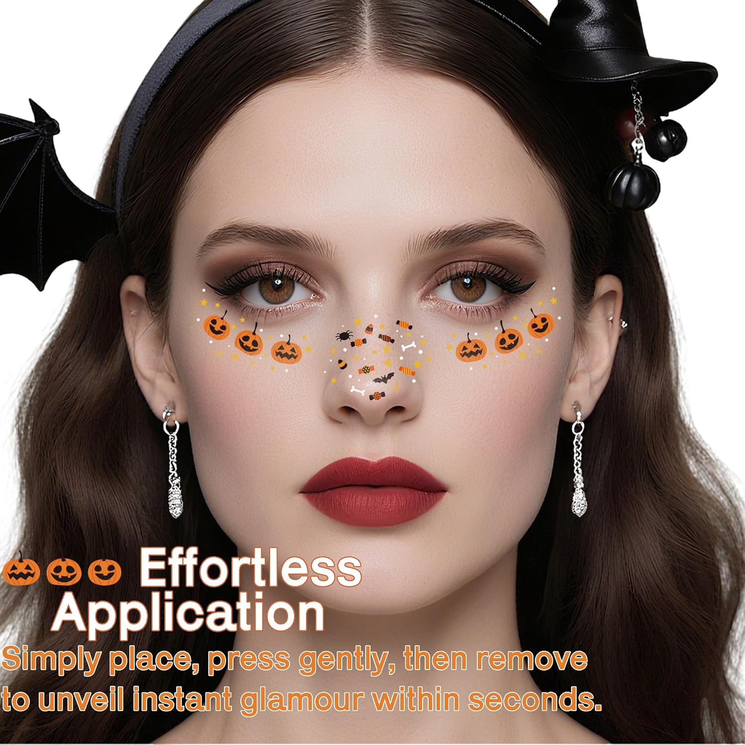 Halloween Party Favors - 9 Pack Black Bat Freckles Face Tattoos | Halloween Games Gifts Crafts Treats for Kids - Halloween Makeup Costumes Accessories Party Decorations Supplies for Women Adult 2025 - Image 3