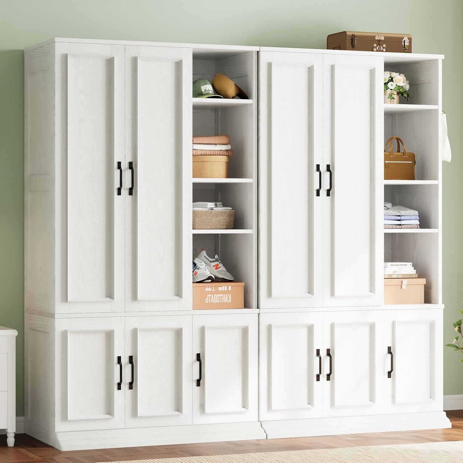 LIKIMIO Armoire Wardrobe Closet 70" H, 5 Doors Bedroom Wooden Wardrobe with 4 Storage Shelves and Hanging Rod, Clothing Storage Cabinet Organizer Combination, White - Image 8
