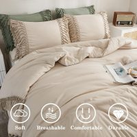 Andency Comforter Queen Size Set Beige, 3 Pieces Tassel Boho Lightweight Winter Bedding Comforters & Sets, All Season Bed Set (90x90In Comforter & 2 Pillowcases) - Image 2