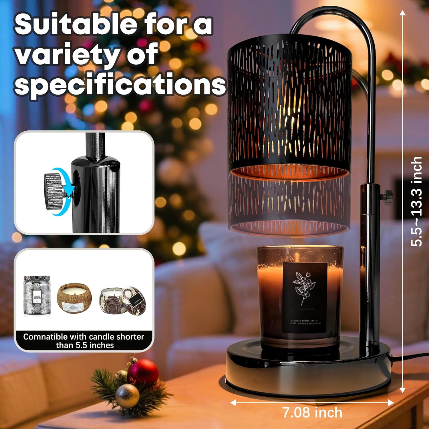 Candles Warmer Lamp with Timer and Dimmer, Home Bedroom Decor, Electric Adjustable Candle Wax Warmer Melter, Vintage Decor Birthday Monther Day Gifts,2 Bulbs,Black - Image 4