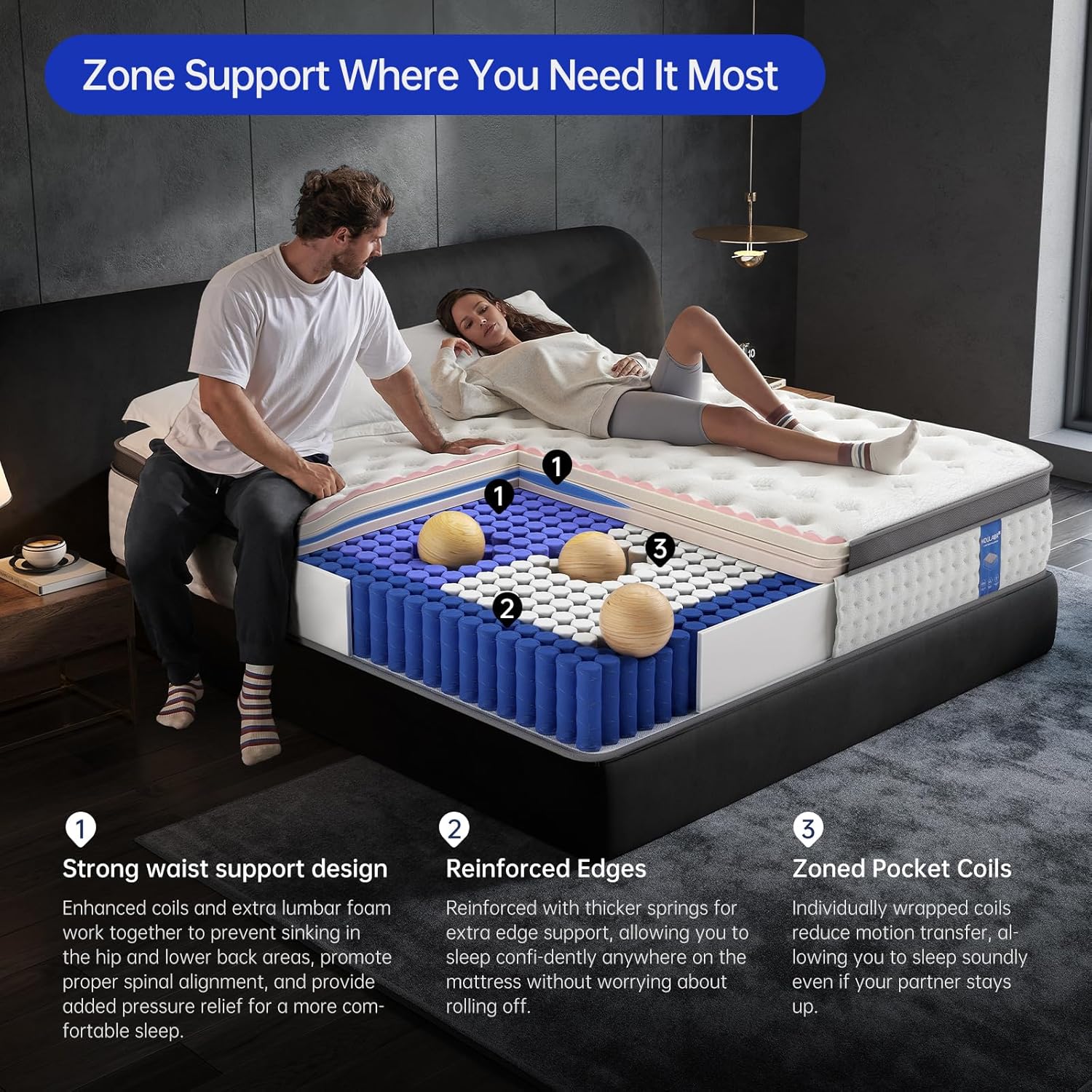 King Mattress,14 Inch King Size Mattresses in a Box,Memory Foam Hybrid Mattress , Individual Pocket Spring for Motion Isolation &Zoned Support & Pressure Relief,Medium Firm (King, 14, Inches) - Image 5