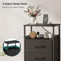 Night Stand Set 2 with Charging Station, 3 Drawer Nightstands with LED Lights, End Table with Outlets and USB Ports, Side Table with Open Shelf, Bedside Tables for Bedroom, Black - Image 6