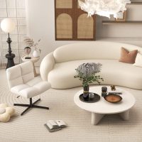 Giantex Criss Cross Chair, Faux Fur Armless Cross Legged Desk Chair No Wheels, Height Adjustable Computer Swivel Seat, Modern Wide Seat Boucle Vanity Chair for Home Office, White - Image 4