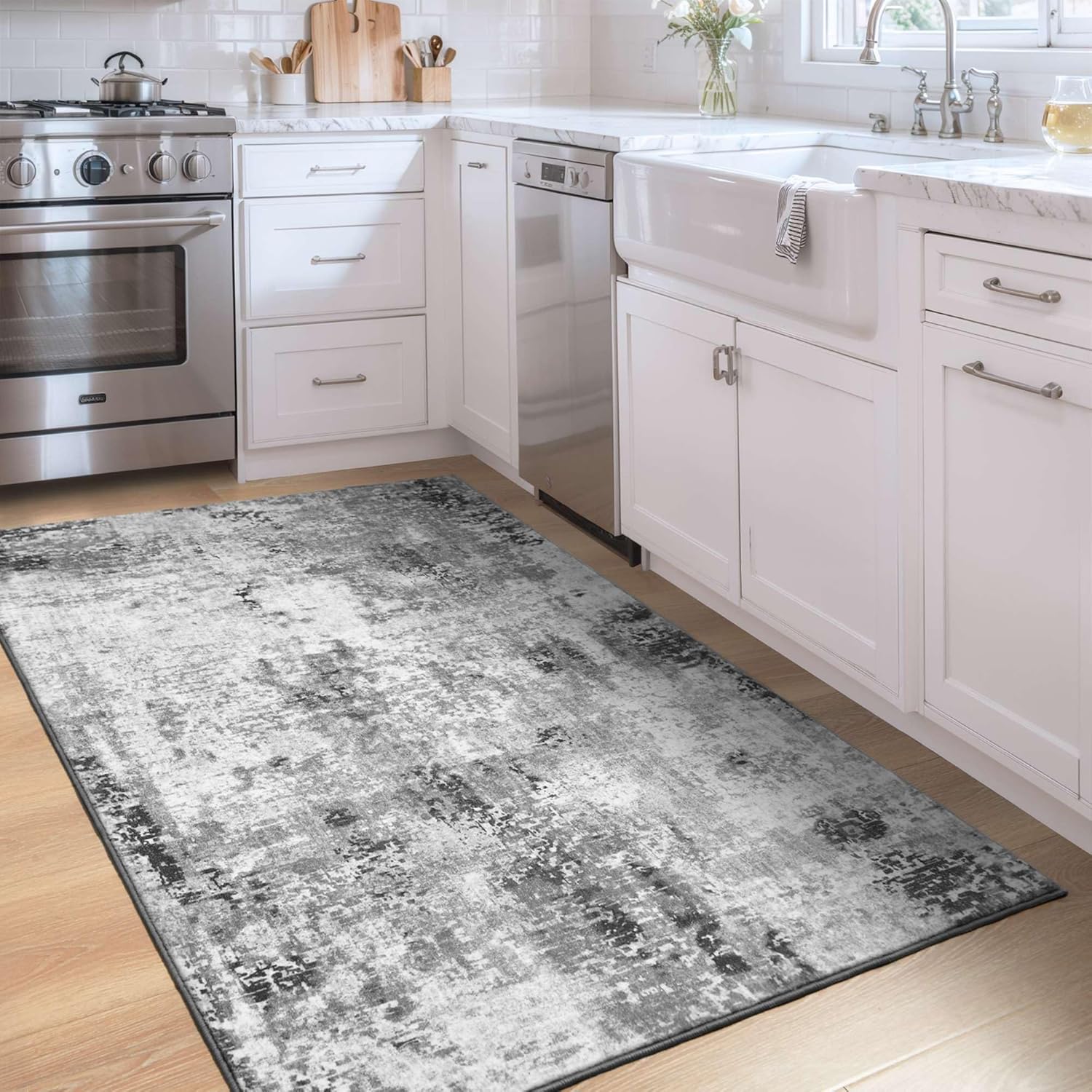Entryway Rug 3x5 Grey Bedroom Area Rug Washable Non Slip Abstract Boho Rugs for Indoor Entry, Kitchen, Classroom, Bathroom, Kids Girls Room, Office, College Dorm Small Carpet - Image 4