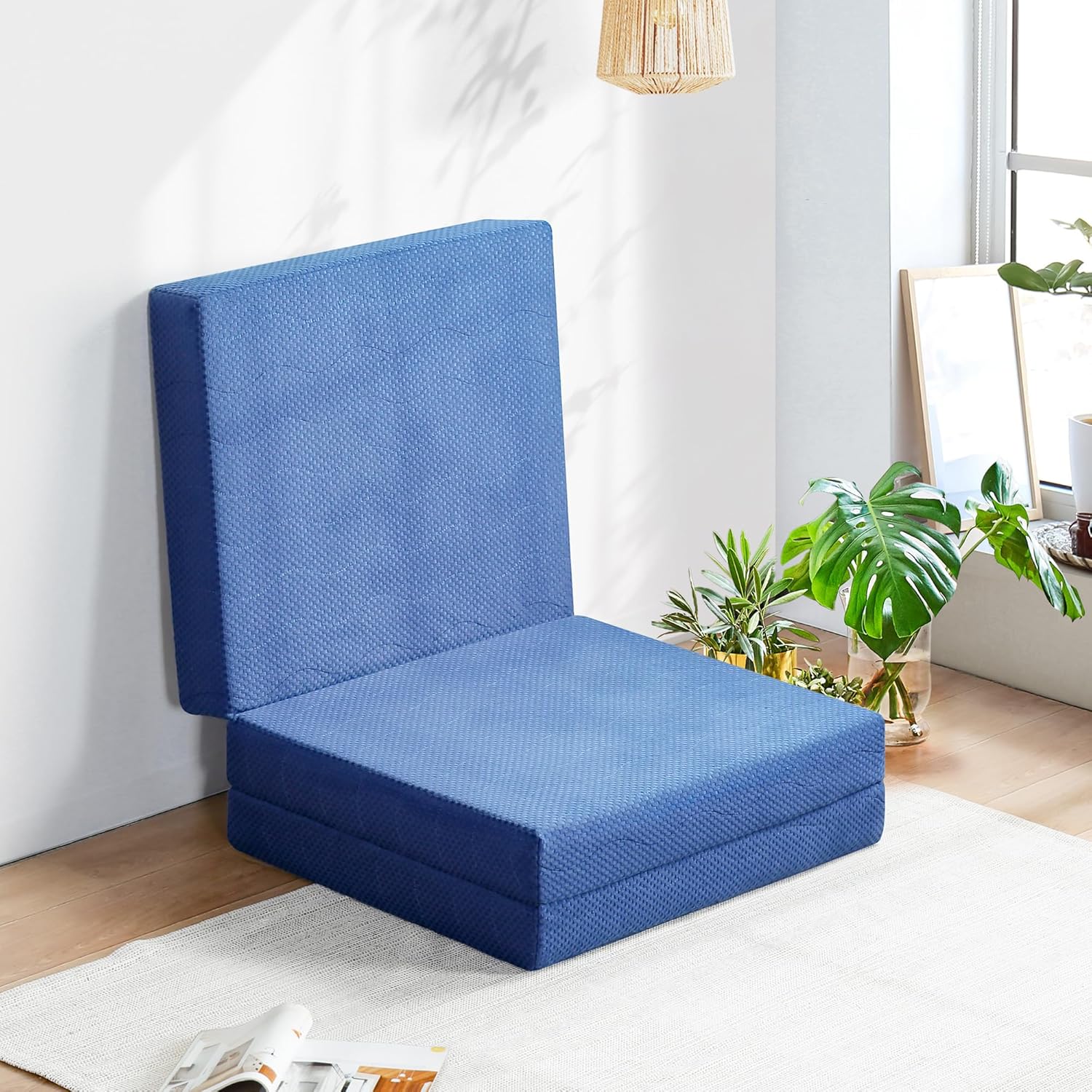 Olee Sleep Tri-Folding Memory Foam Mattress Topper, 4 Inch Gel Folding Mattress for Camping, Foldable Guest Bed, Washable Cover, CertiPUR-US Certified, Soft, Blue, Single Size - Image 2