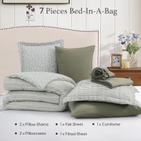 Queen Comforter Set - 7 Pieces Green Gauze Muslin Bedding Sets for All Seasons, Lightweight Breathable Bed in a Bag Queen with Revesible Farmhouse Comforter, Sheets, Pillowcases & Shams - Image 8
