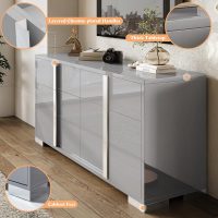 AMERLIFE 54" W High Gloss 6 Drawers Dressers with Silver Grooved Handles, Modern Storage Chest of Drawers with Wide Tabletop, for Bedroom/Dressing Room/Living Room, Grey - Image 7
