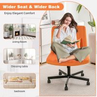Criss Cross Chair with Wheels, Cross Legged Office Chair, Wide Comfty Velvet Armless Vanity Desk Chair with Back, Swivel Height Ajustable for Home Office Bedroom (Velvet, Orange) - Image 7