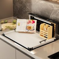 Noodle Board Stove Cover for Gas Stovetop, Bamboo Stove Top Covers for Electric Stove and Gas Burners with Handles Kitchen Sink Cover for Counter Space Decorative Serving Tray White (29.53"x22.05") - Image 3