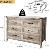 4PCS Farmhouse Dresser Set, Dresser and Nightstand Sets, Rustic Wooden Dresser Set. Including 6 Drawer Dresser & 4 Drawer Dresser & 2 Drawer Nightstand Set of 2 with USB. Light Rustic Oak - Image 3