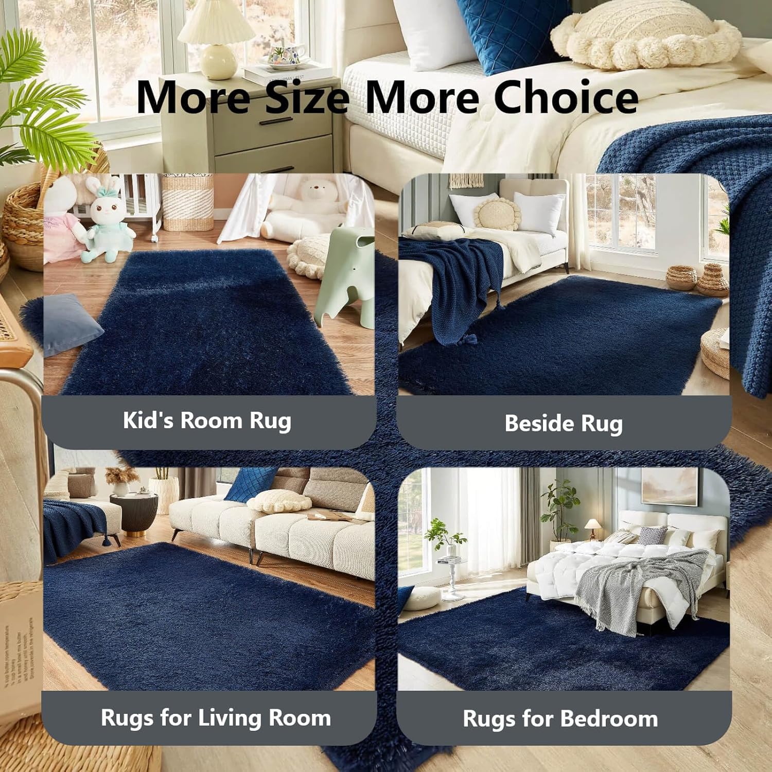 Floralux Area Rugs for Bedroom Living Room, 4x6 Rug, Dark Blue, Fluffy Fuzzy Carpet, Shag Plush Carpets for Nursery Kids Room, Home Dorm Decor Aesthetic - Image 5
