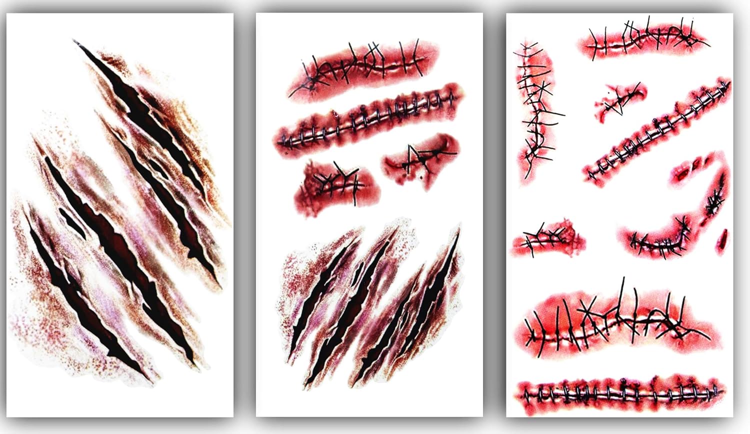 9pcs Halloween zombie makeup Fake Bloody Wound Stitch Scar Waterproof Temporary Tattoo Sticker Halloween Masquerade Prank Makeup Props - Image 2
