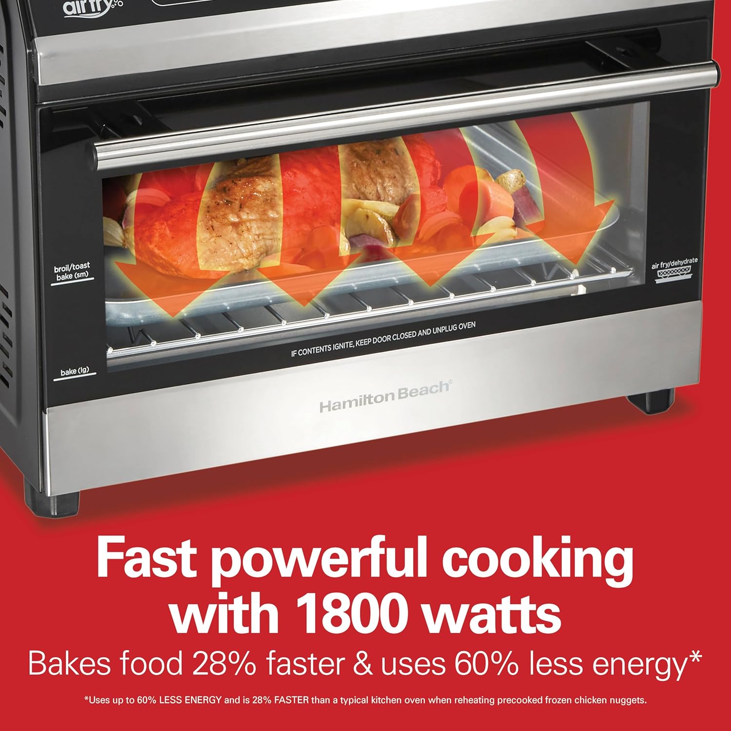 Hamilton Beach Digital Air Fryer Toaster Oven Combo, 10 Ways to Cook, 4 Preset Functions, Stay On & 1800 Watts, LED Capacitive-Touch Controls, 2 Rack Positions, Fits 12” Pizza, Black & Stainless Steel - Image 2