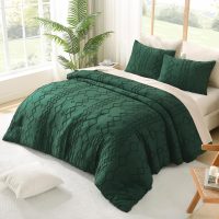 Andency King Size Comforter Set, 3 Pieces Dark Emerald Green Boho Tufted Geometric Shabby Chic Bedding, Soft Fluffy Farmhouse Bed Set, Jacquard Textured Comforter for All Season (104x90 Inch) - Image 7