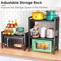 Microwave Stand, 3-Tier Expandable(17.4"- 27.4") Heavy Duty Adjustable Shelf Microwave Oven Rack, Kitchen Countertop Organizer and Storage with 9 Hooks & Cutting Board Holder, Holds up 180 lbs, Black - Image 5
