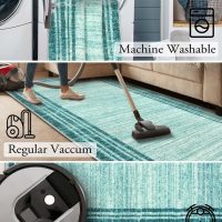 Lahome Modern Abstarct Area Rugs 5x7, Washable Teal 5x7 Bedroom Rug Soft Living Room Rug Non Slip, Low-Pile Indoor Rugs for Living Room Minimalist Floor Carpet for Dining Room Kids Playroom - Image 5
