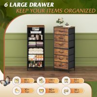 WLIVE Tall Dresser for Bedroom, 6 Drawer Dressers & Chests of Drawers, Fabric Dresser for Closet, Night Stand with Metal Frame, Storage Tower with Fabric Bins, Wood Top, Rustic Brown Wood Grain Print - Image 4