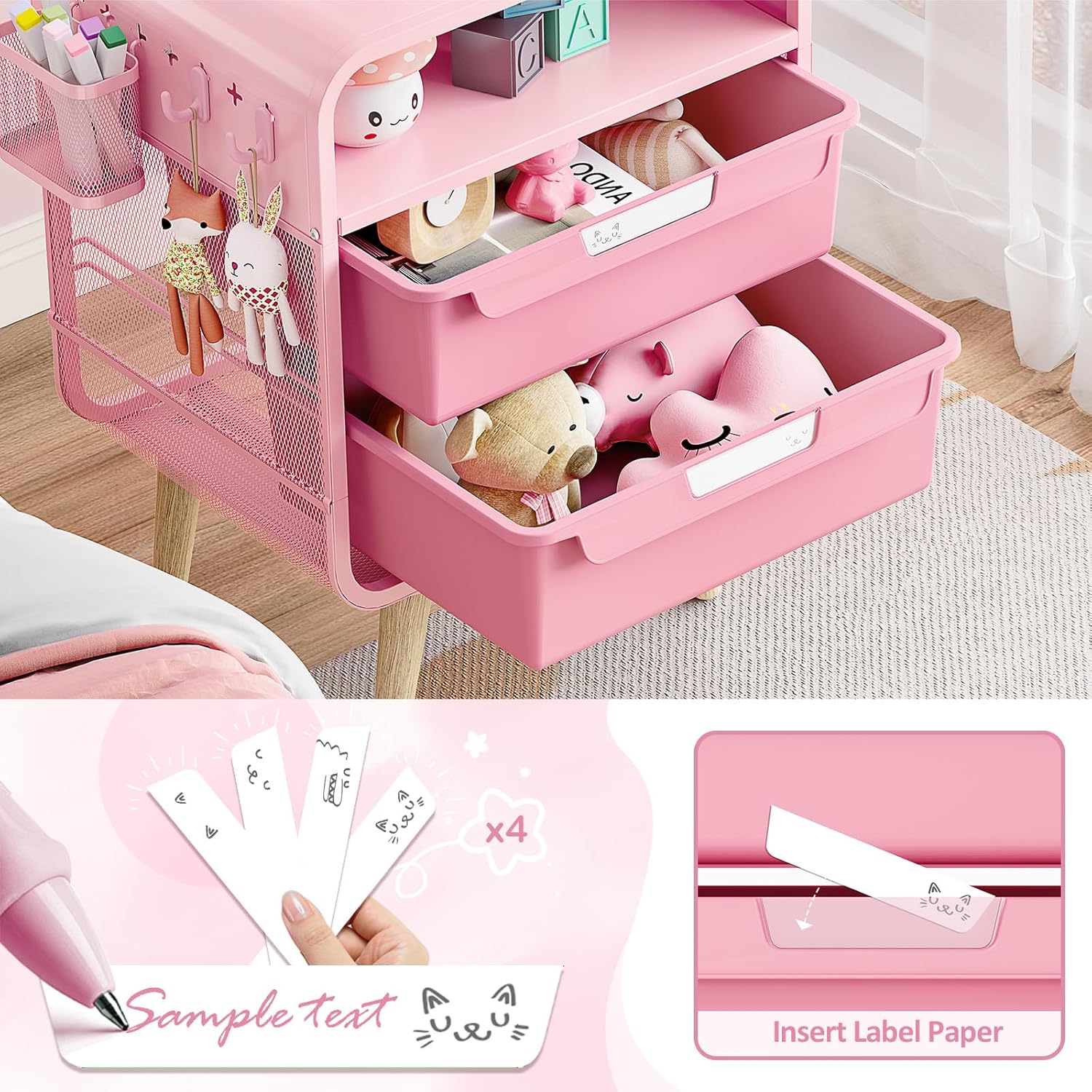 Pink Nightstand,Cute End Table with Storage Drawer,Kids Nightstand for Bedroom Furniture,Bedside Table Small Pink Desk Coffee Table for Living Room, Dorm,Office - Image 6