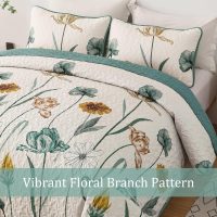 WONGS BEDDING Floral Quilt Set Queen,Green Yellow Floral Botanical Bedspread Bedding Set with 2 Pillowcase,Lightweight Spring Farmhouse Coverlet Set for All Season (96"x90") - Image 8