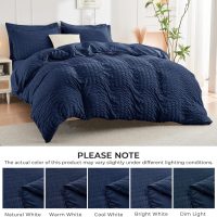 HYMOKEGE Navy Blue Queen Comforter Set Seersucker 7 Pieces, All Season Luxury Bed in a Bag for Bedroom, Bedding Set with Comforters, Sheets, Pillowcases & Shams - Image 4