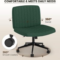 Boucle Criss Cross Chair with Wheels – Wide Armless Office Desk Chair, Ergonomic, Height Adjustment, Adjustable Swivel Vanity Chair, Comfy Fabric Computer Task Chair for Home (Boucle, Green) - Image 4