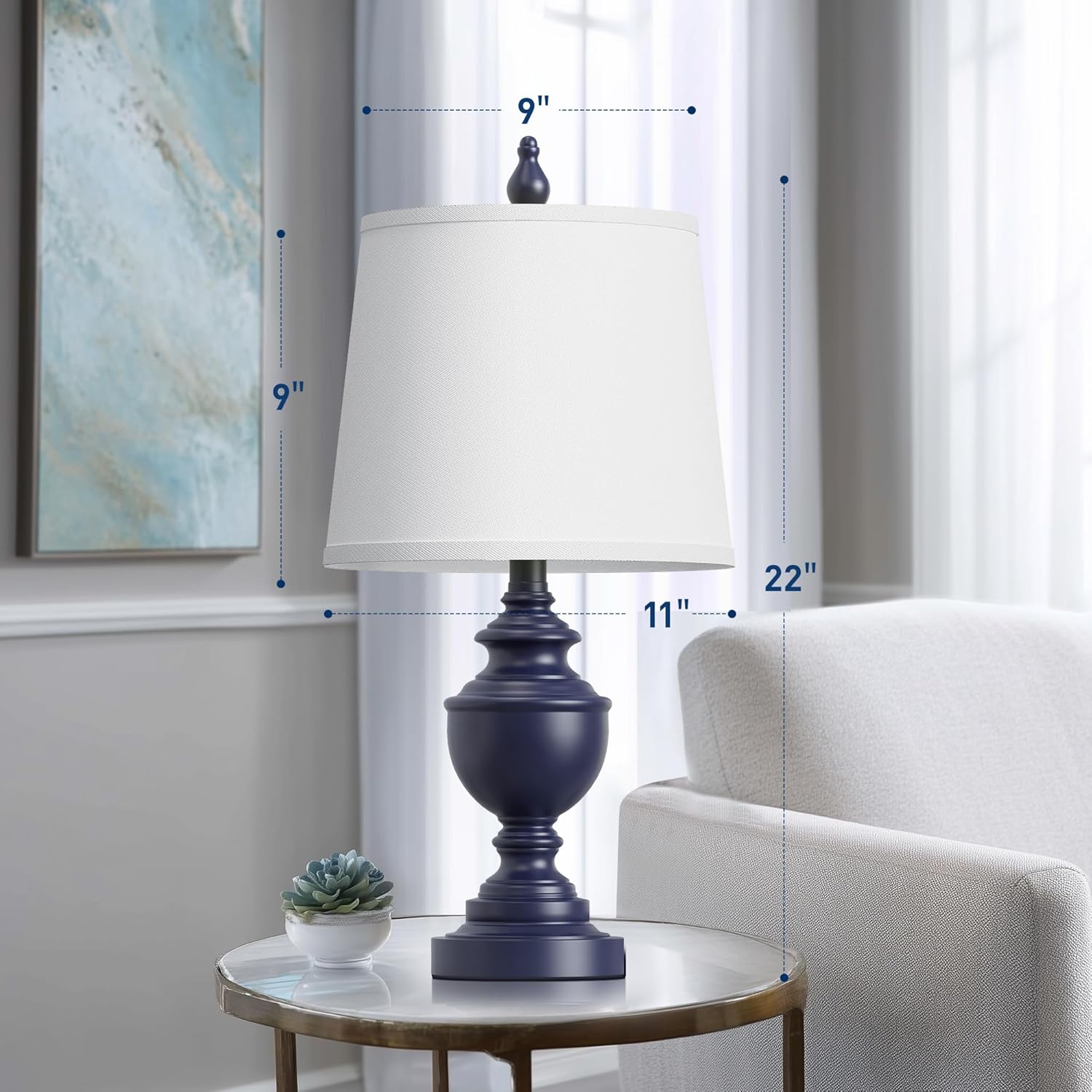 PARTPHONER Retro Table Lamps Set of 2, Bedside Lamp for Bedroom Rustic Farmhouse Table Lamps for Living Room, Vintage Nightstand Lamps with White Shades, Blue - Image 4