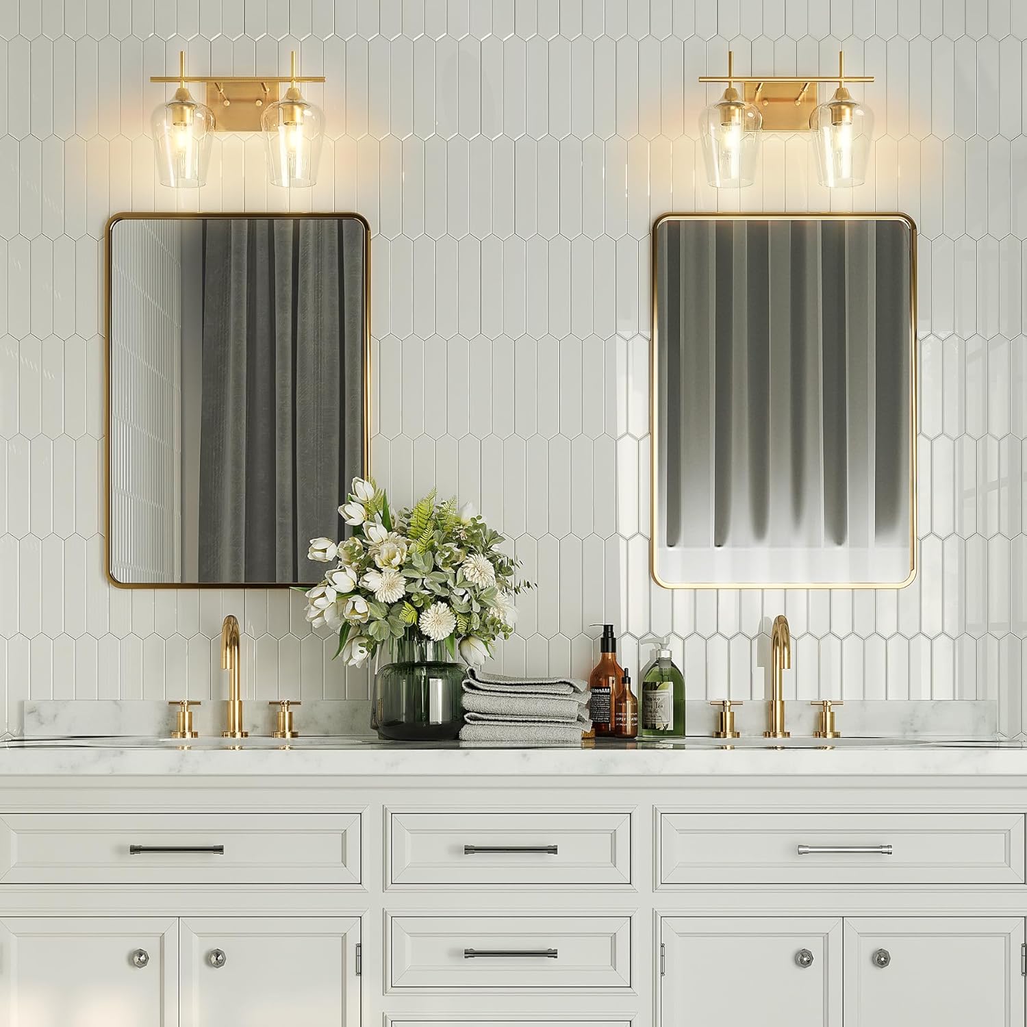 VONLUCE Bathroom Vanity Light, 2 Light Bathroom Light Fixture Over Mirror, Bathroom Wall Lamp with Clear Glass, Modern Gold Vanity Lighting fixtures for Bathroom, Bedroom, Hallway - Image 4
