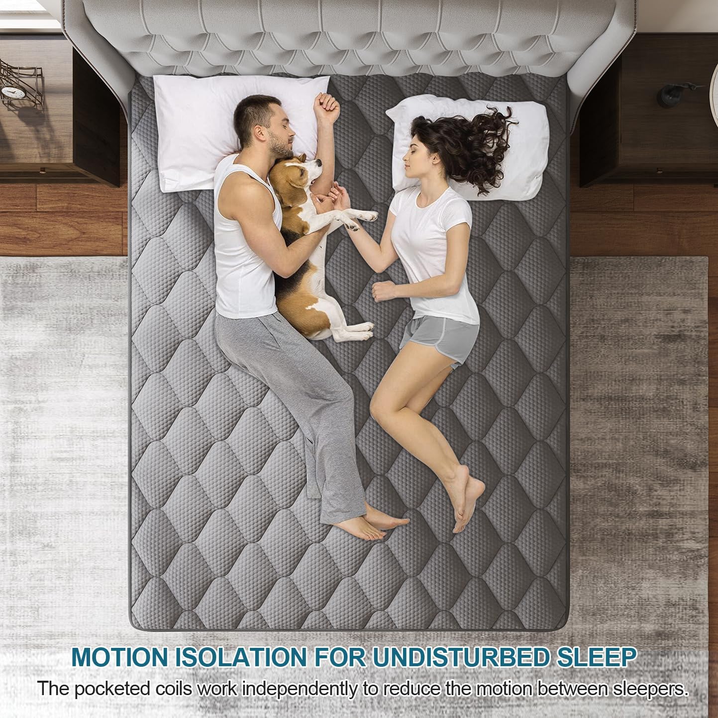 Full Mattress, 14 Inch Hybrid Mattresses Grey Euro Top Medium Firm for Back & Lumbar Support, 100 Night Trial, Individual Pocket Spring Bed for Motion Isolation & Pressure Relief - Image 4