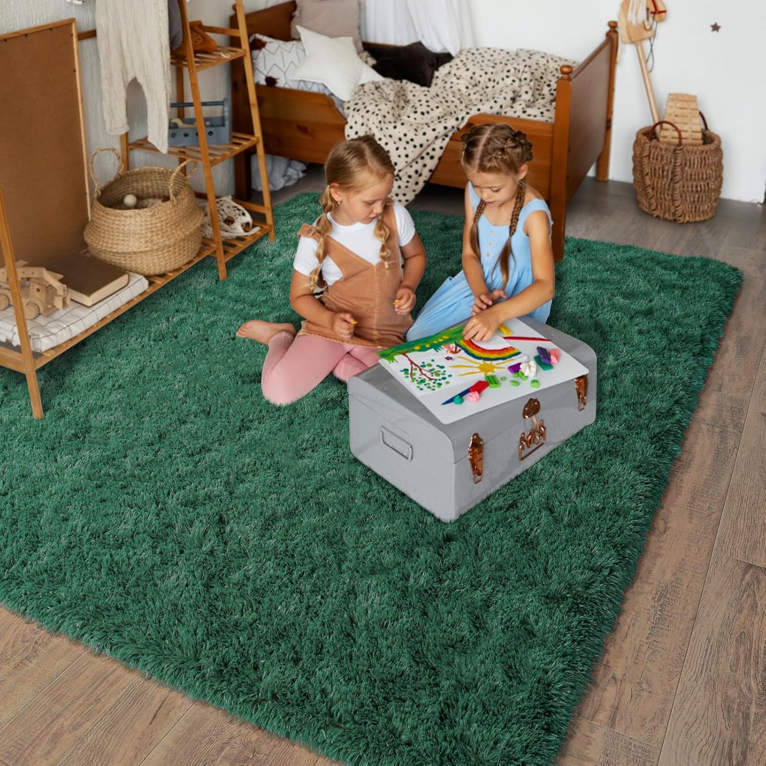 Super Soft Area Rugs for Living Room, 4x6 Feet Modern Shag Dark Green Rug, Fluffy Plush Non-Slip Green Carpet for Girls Boys Teens, Kids Home Decor for Bedroom Dorm Nursery Classroom, Carpets - Image 5