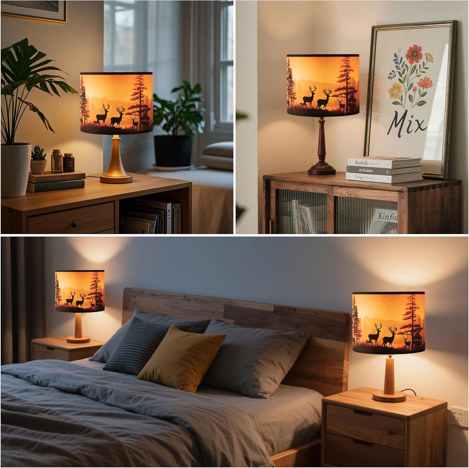 Lamp shades Set of 2,Medium Fabric Lampshades for Table Lamps, Floor Lamps, 13" Top x 13" Bottom x 10" High (Spider Fitter) Hand Crafted Replacement Lampshades (Deer -2pcs) - Image 6