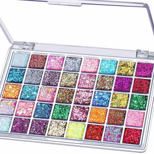 FANDAMEI 40 Colors Face Glitter, Face Paint Glitter Gel - Face Glitter for Women Girls Kids, No Glue Needed, Multi-Purpose Glitter Makeup for Hair Face Body Halloween Rave Carnival