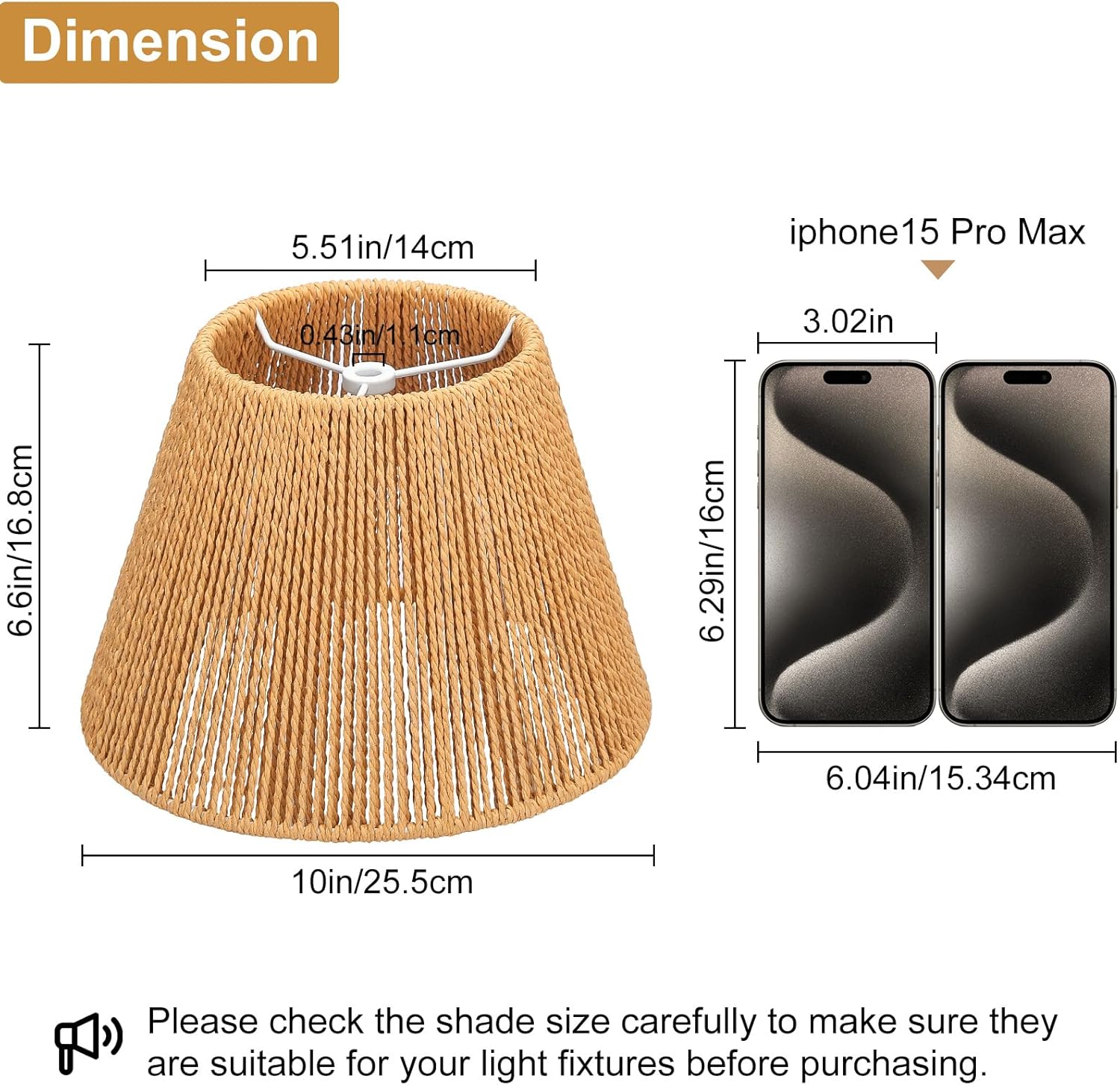 Small Rattan Lamp Shades Set of 2, Boho Lamp Shades for Table Lamps, 5.5" Top x 10" Bottom x 6.6" High, Wicker Lampshade Replacement for Bedroom, Hand Woven, Spider, Bulb Clip Adapters Included - Image 3