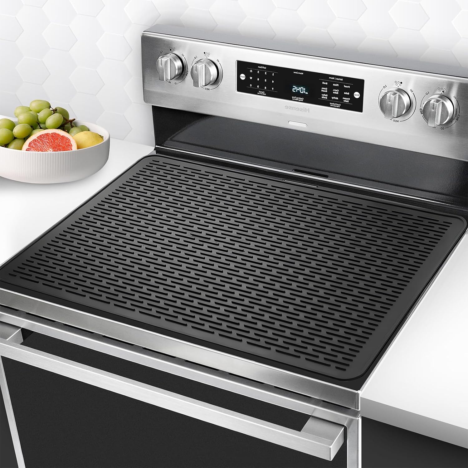 Silicone Stove Top Cover Mat, 28"x20" Silicone Electric Stove Top Protector, Heat Resistant Glass Cooktop Cover, Range Covers for Electric Stove, XL Dish Drying Mat for Kitchen (Black)