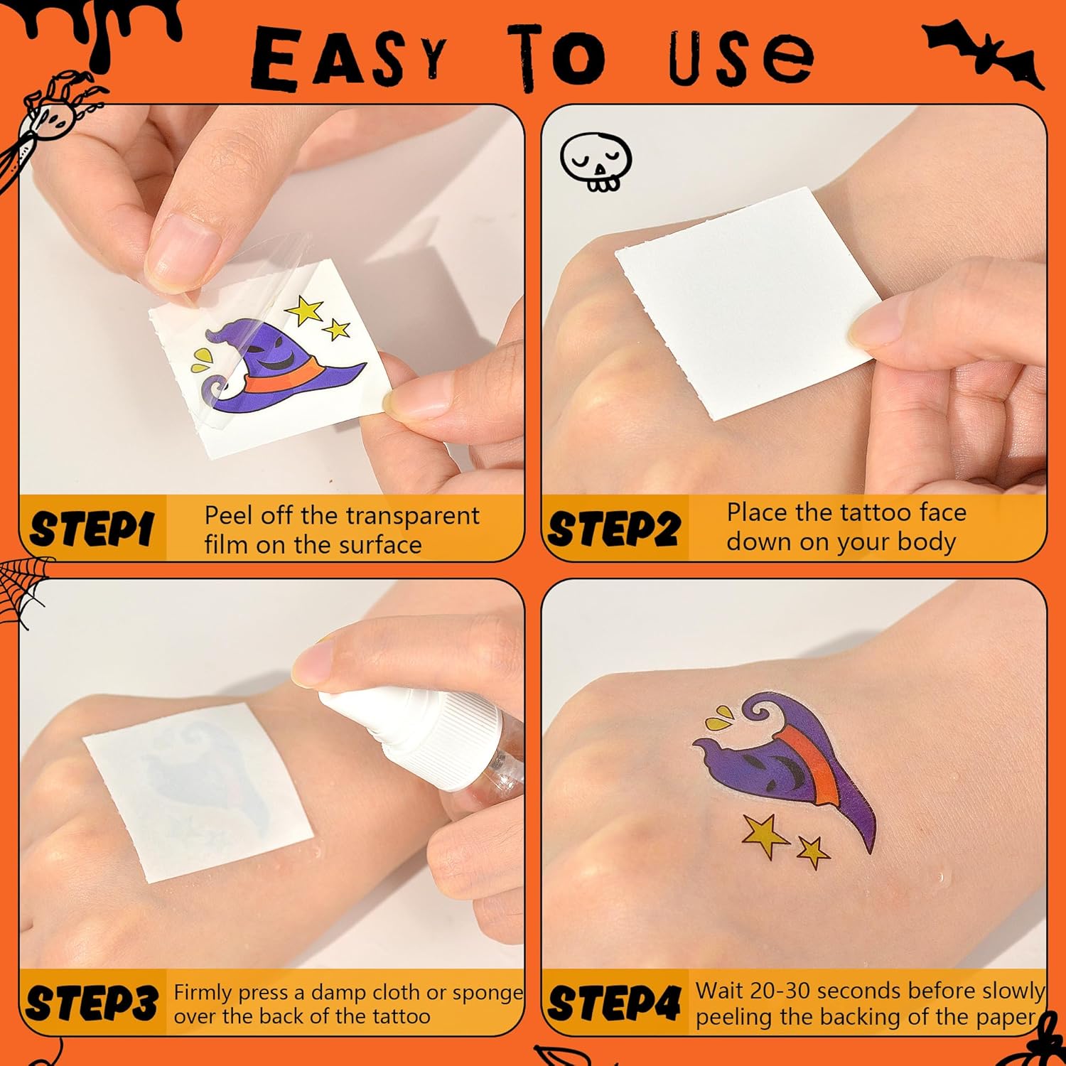 U-Goforst 200 PCS Halloween Tattoos for Kids, Glow in The Dark Halloween Party Favors, Halloween Temporary Tattoos Goodie Goody, Halloween Treats Bag Stuffers Bulk - Image 4