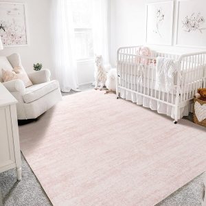 Light Pink Rug 5x7 for Nursery Bedroom,Abstract Cute Modern Washable Boho Area Rugs for Girls Room,Blush
