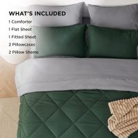 Bedsure Queen Comforter Set - 7 Pieces Reversible Forest Green Bedding, Queen Size Bed Set for All Seasons, Bed in a Bag with Down Alternative Comforter, Sheets, Pillowcases & Shams - Image 6