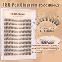 Natural Lash Clusters Wispy Eyelash Clusters C Curl Left&Right Cluster Eyelashes Extensions 180pcs Cluster Lashes DIY Individual Lash Extension Thin Band Cat Eye Lashes by TOOCHUNAG - Image 2