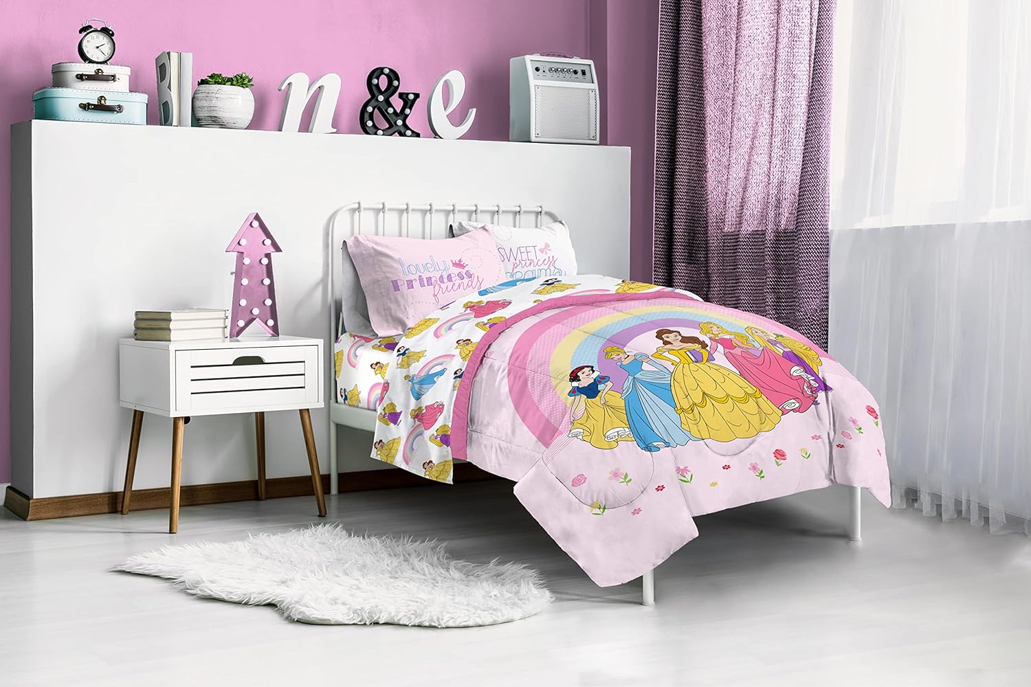 Jay Franco Disney Princess Rainbow 5 Piece Twin Bed Set - Includes Comforter & Sheet Set - Bedding Features Aurora, Belle, & Cinderella - Super Soft Fade Resistant Microfiber - Image 6