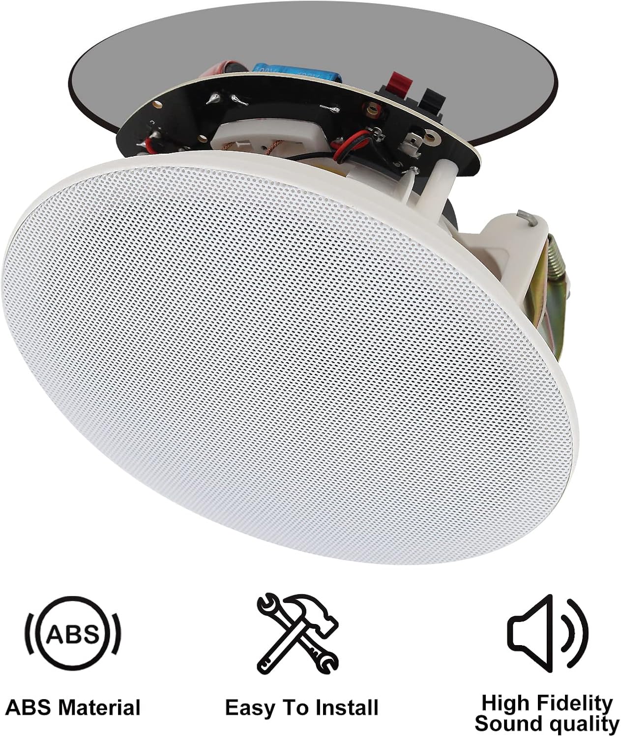 Herdio 6.5'' Bluetooth in Wall in Ceiling Speakers 600W 2-Way Flush Mount Speakers System with Wall Amplifier Receiver for Home Theater Office Bathroom(2Pairs, Paintable-Grille) - Image 8