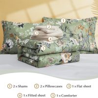 CASAAGUSTO King Size Comforter Set - 7 Pieces Green Floral Bedding Sets, King Bed in a Bag with Botanical Butterfly Comforter, Sheets, Pillowcases & Shams for All Seasons - Image 6