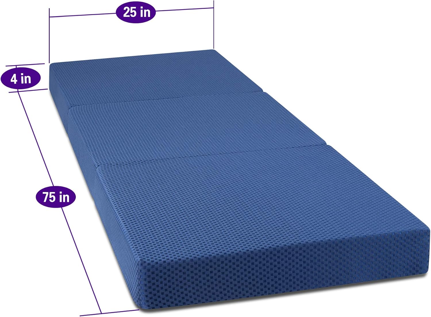 Olee Sleep Tri-Folding Memory Foam Mattress Topper, 4 Inch Gel Folding Mattress for Camping, Foldable Guest Bed, Washable Cover, CertiPUR-US Certified, Soft, Blue, Single Size - Image 10