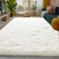 5x7ft Fluffy Fuzzy Area Rug for Living Room Bedroom, Ultra Soft Rugs for Living Room, Modern Shaggy Carpets Rug for Boys Girls Dorm Nursery Home Decor Aesthetic, Upgrade Non-Slip Durable, Cream White - Image 3